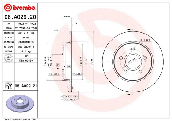 Гальмівний диск BREMBO 08.A029.21
