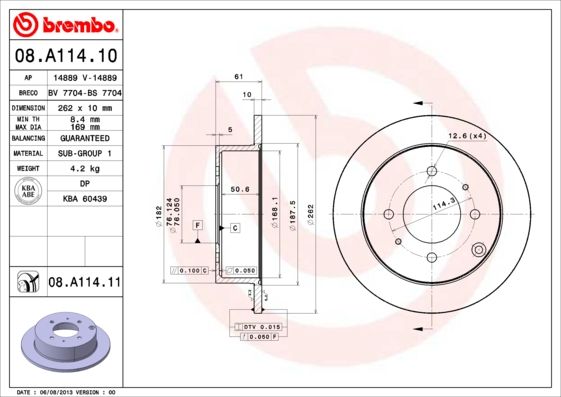 Stabdžių diskas BREMBO 08.A114.11