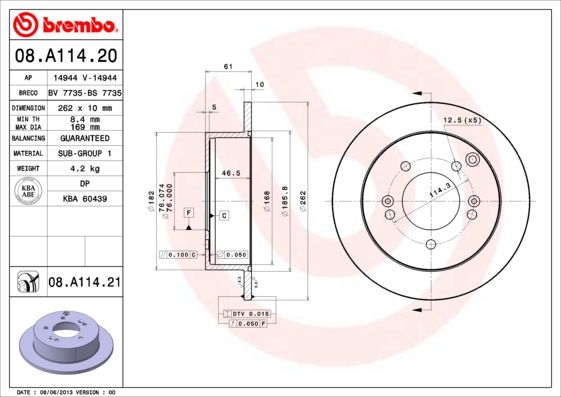 Stabdžių diskas BREMBO 08.A114.21