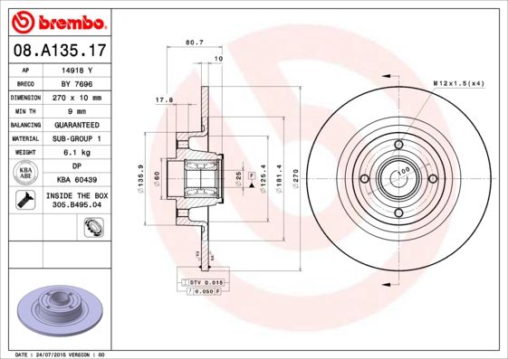 Brake Disc BREMBO 08.A135.17