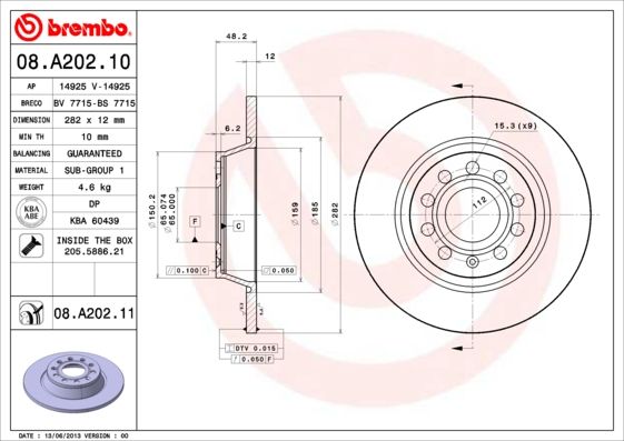 Stabdžių diskas BREMBO 08.A202.11