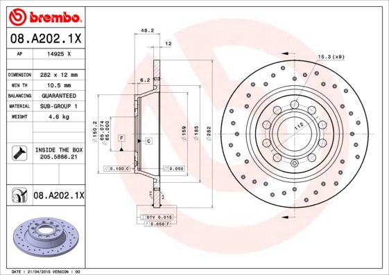 Stabdžių diskas BREMBO 08.A202.1X