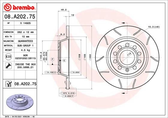 Stabdžių diskas BREMBO 08.A202.75