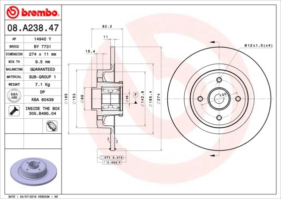 Stabdžių diskas BREMBO 08.A238.47