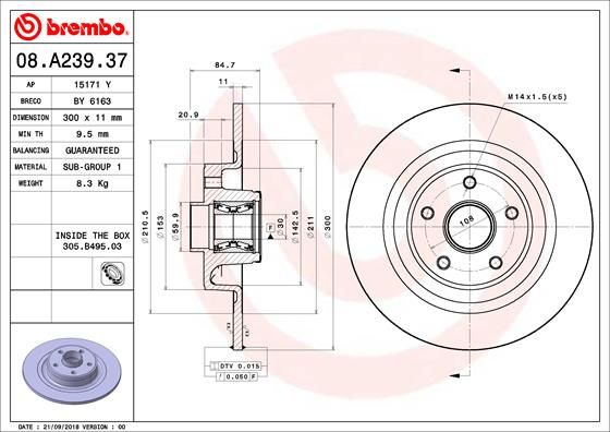 Stabdžių diskas BREMBO 08.A239.37