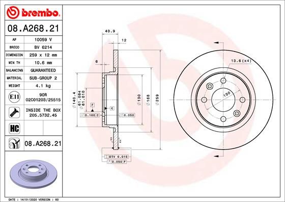 Stabdžių diskas BREMBO 08.A268.21