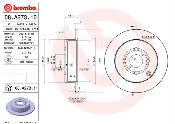 Brake Disc BREMBO 08.A273.11