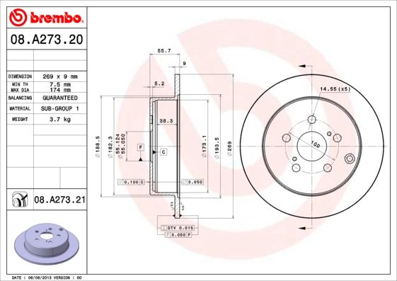 Stabdžių diskas BREMBO 08.A273.21