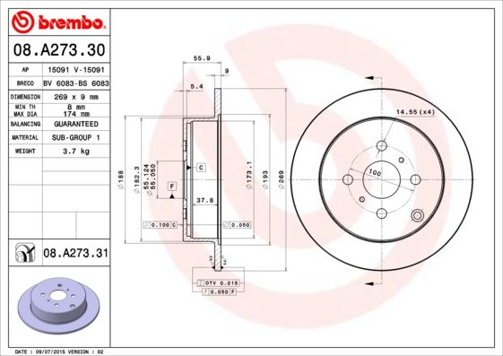 Brake Disc BREMBO 08.A273.31