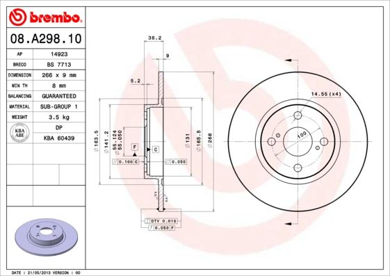 Stabdžių diskas BREMBO 08.A298.10