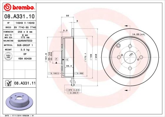 Stabdžių diskas BREMBO 08.A331.11