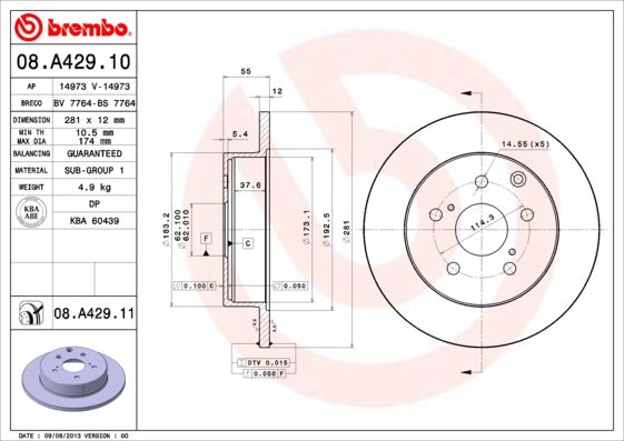 Stabdžių diskas BREMBO 08.A429.11