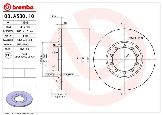 Stabdžių diskas BREMBO 08.A530.10