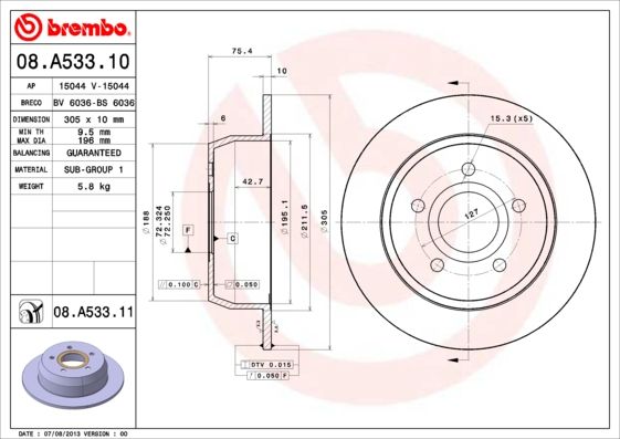 Stabdžių diskas BREMBO 08.A533.11