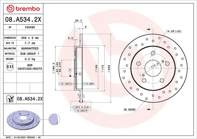 Гальмівний диск BREMBO 08.A534.2X