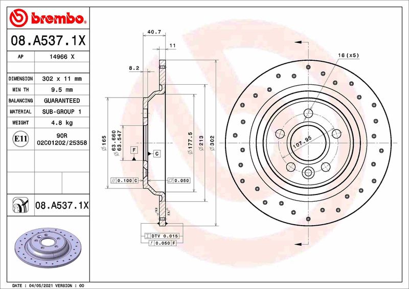 Stabdžių diskas BREMBO 08.A537.1X