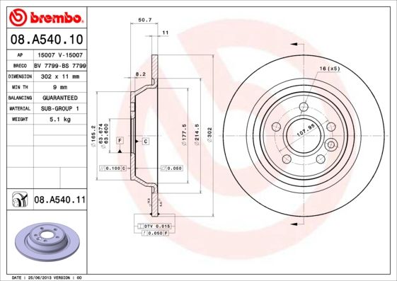 Stabdžių diskas BREMBO 08.A540.11