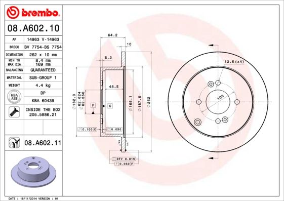 Гальмівний диск BREMBO 08.A602.11