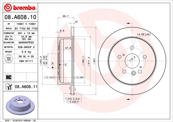 Гальмівний диск BREMBO 08.A608.11