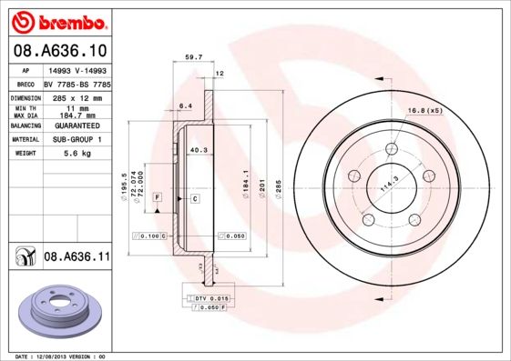 Stabdžių diskas BREMBO 08.A636.11