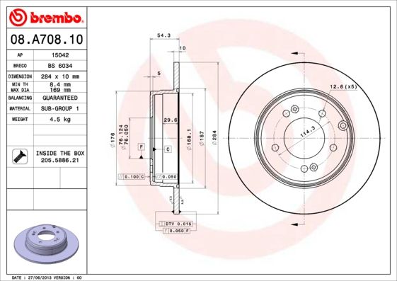 Stabdžių diskas BREMBO 08.A708.11