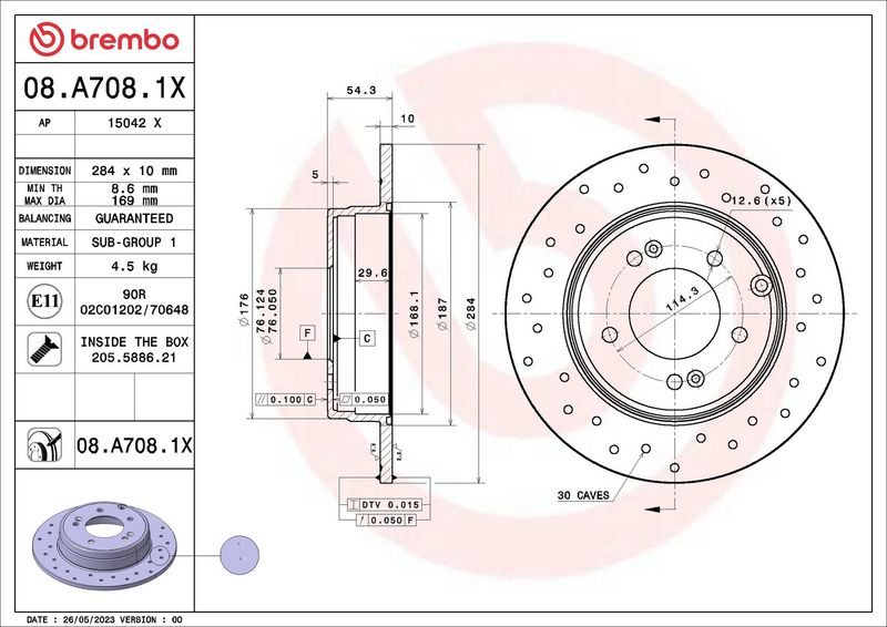 Гальмівний диск BREMBO 08.A708.1X