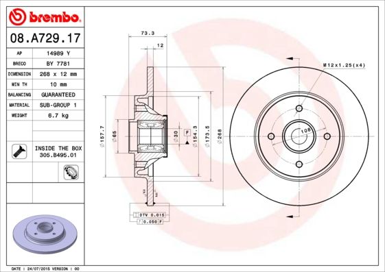 Stabdžių diskas BREMBO 08.A729.17