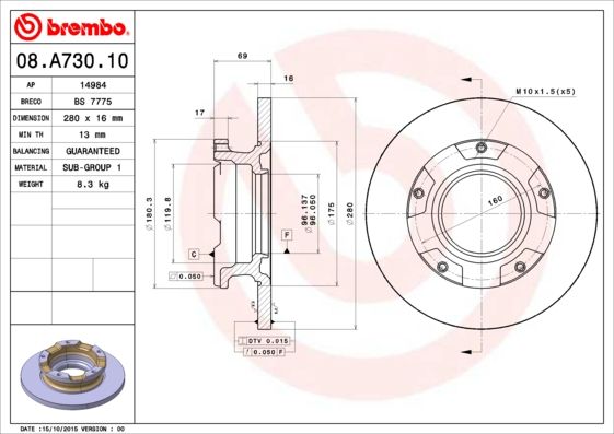 Stabdžių diskas BREMBO 08.A730.10