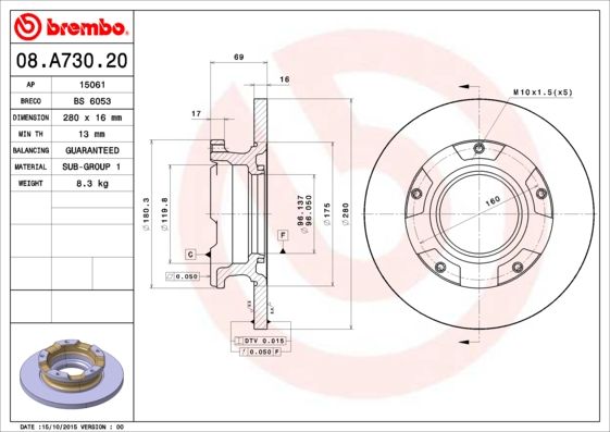 Stabdžių diskas BREMBO 08.A730.20