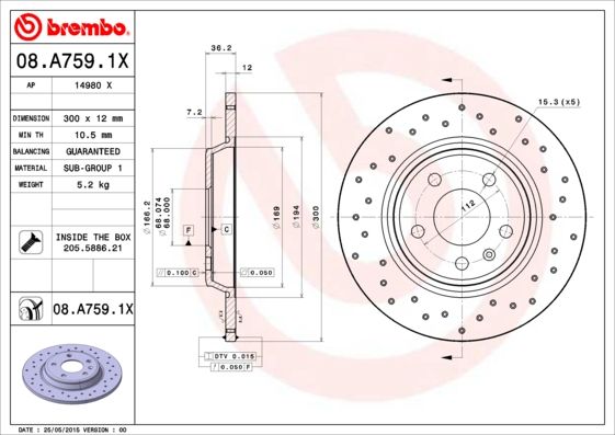 Stabdžių diskas BREMBO 08.A759.1X