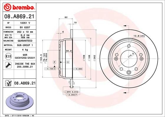 Stabdžių diskas BREMBO 08.A869.21