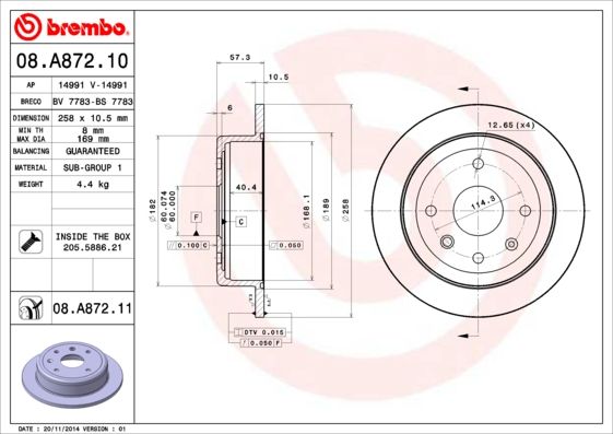 Stabdžių diskas BREMBO 08.A872.11