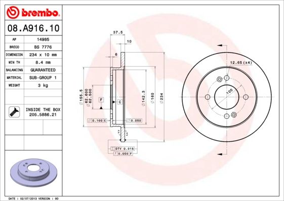 Brake Disc BREMBO 08.A916.10