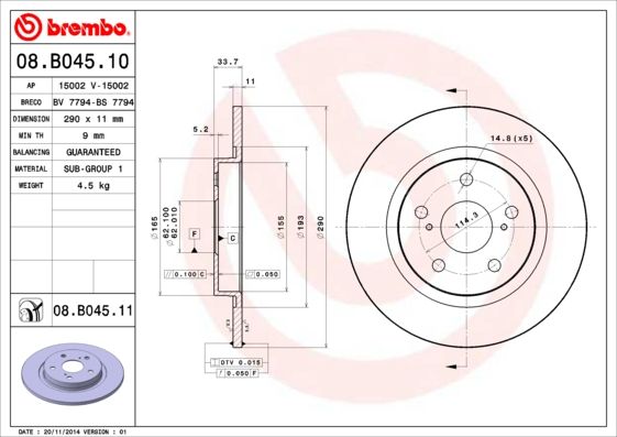 Brake Disc BREMBO 08.B045.11