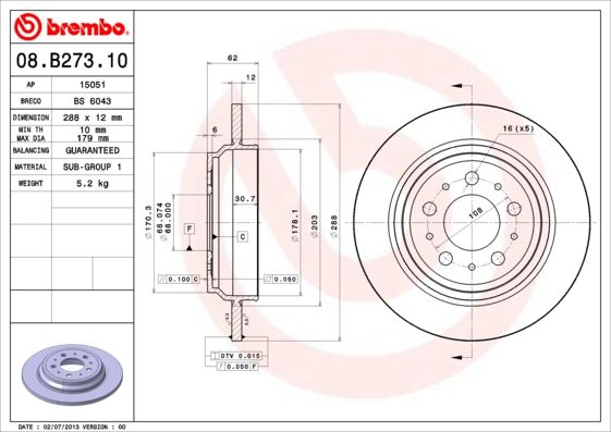 Stabdžių diskas BREMBO 08.B273.10