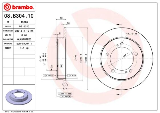 Stabdžių diskas BREMBO 08.B304.10