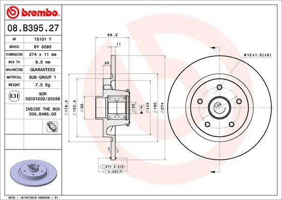 Stabdžių diskas BREMBO 08.B395.27