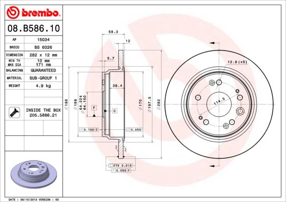 Гальмівний диск BREMBO 08.B586.10