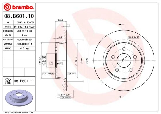 Stabdžių diskas BREMBO 08.B601.11