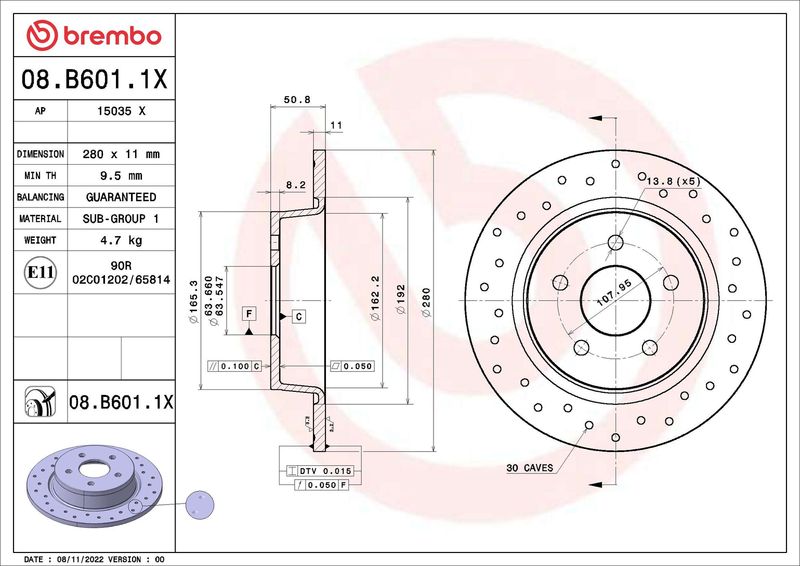 Brake Disc BREMBO 08.B601.1X