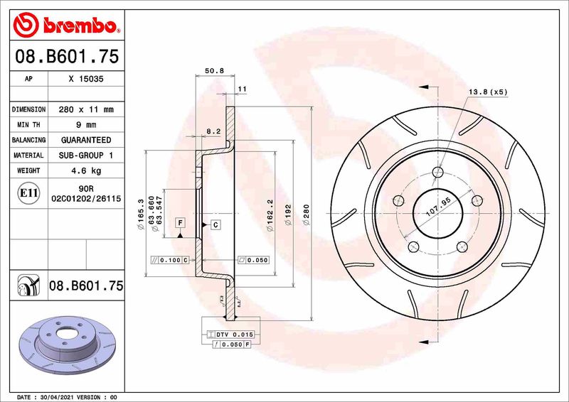 Brake Disc BREMBO 08.B601.75