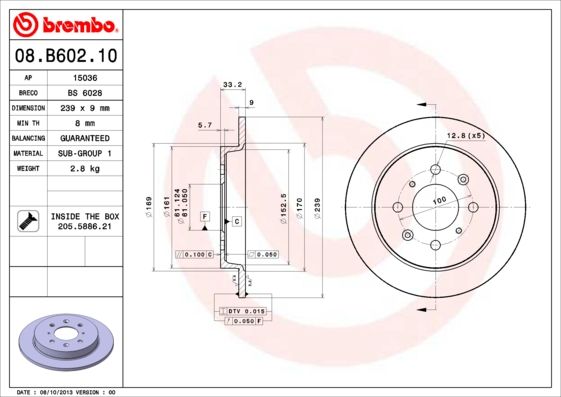 Stabdžių diskas BREMBO 08.B602.10