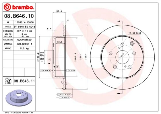 Гальмівний диск BREMBO 08.B646.11