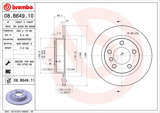 Гальмівний диск BREMBO 08.B649.11