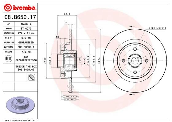 Stabdžių diskas BREMBO 08.B650.17