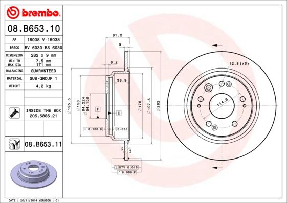 Гальмівний диск BREMBO 08.B653.11