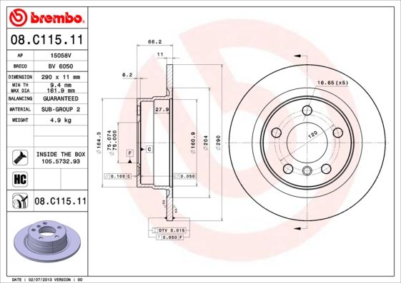 Гальмівний диск BREMBO 08.C115.11