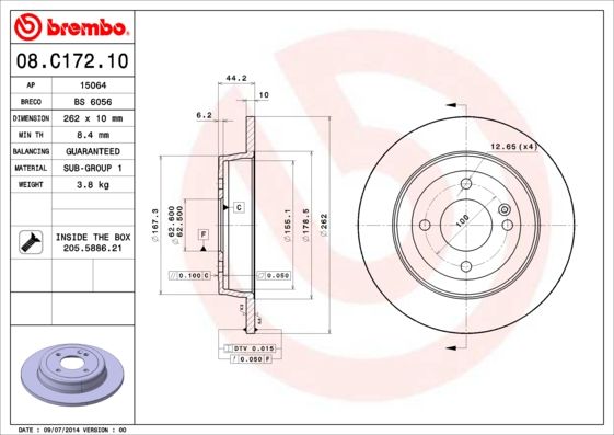 Stabdžių diskas BREMBO 08.C172.10