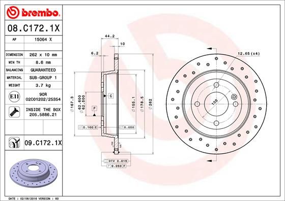 Stabdžių diskas BREMBO 08.C172.1X