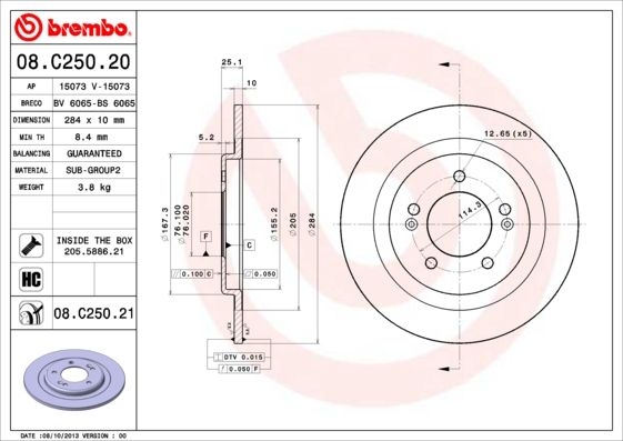 Brake Disc BREMBO 08.C250.21